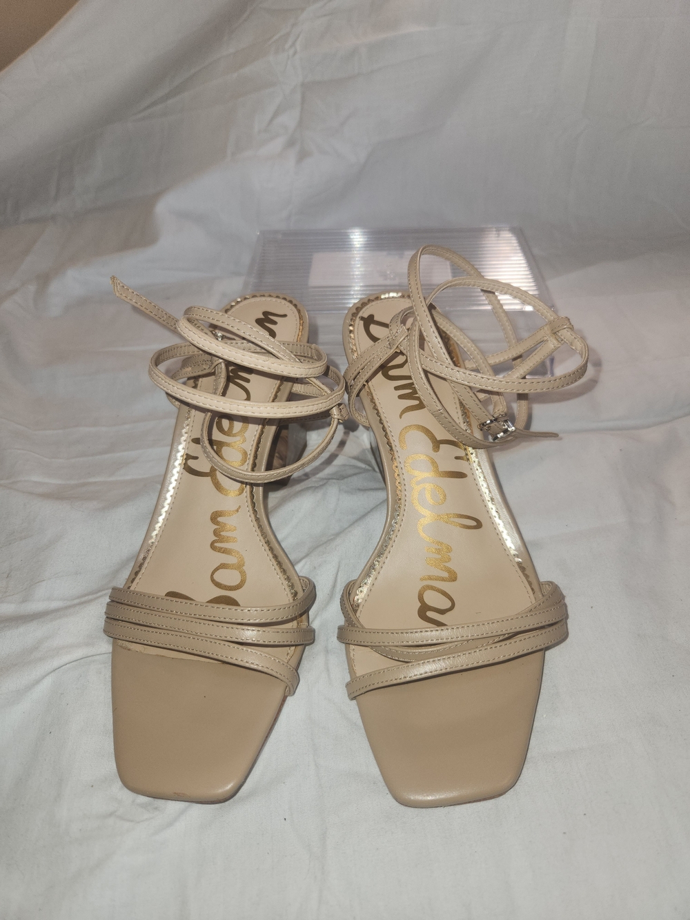 Strappy Ankle-Tie Block Heel Sandal in Nude - Picture 2 of 10